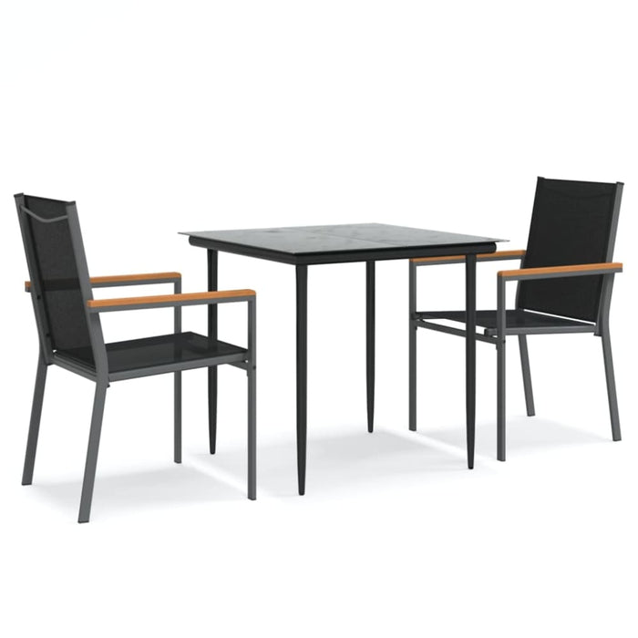 3 Piece Garden Dining Set Black Textilene And Steel Tonibtt