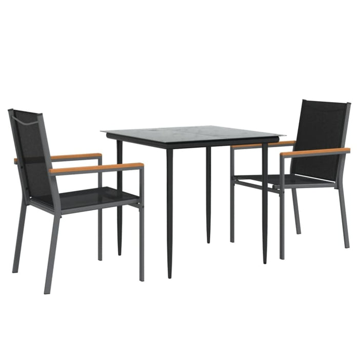 3 Piece Garden Dining Set Black Textilene And Steel Tonibtt