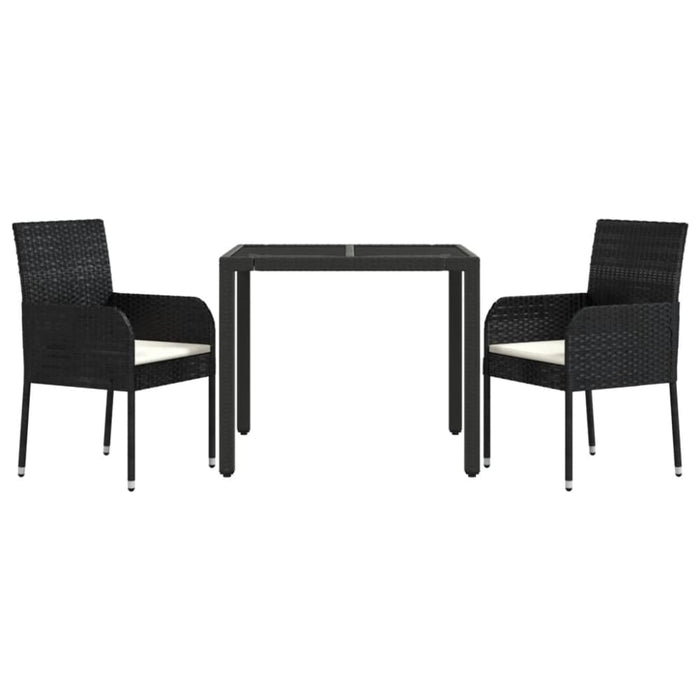 3 Piece Garden Dining Set with Cushions Black Poly Rattan