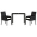 3 Piece Garden Dining Set with Cushions Black Poly Rattan