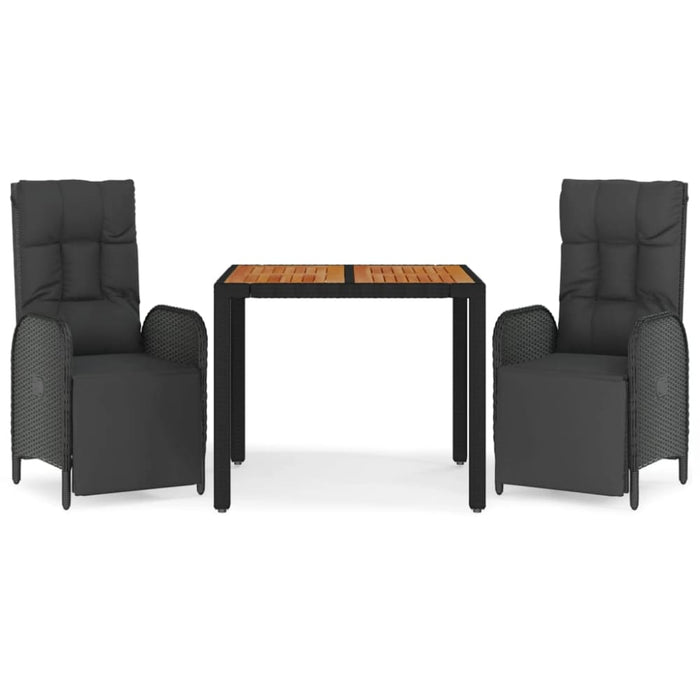 3 Piece Garden Dining Set with Cushions Black Poly Rattan