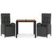 3 Piece Garden Dining Set with Cushions Black Poly Rattan