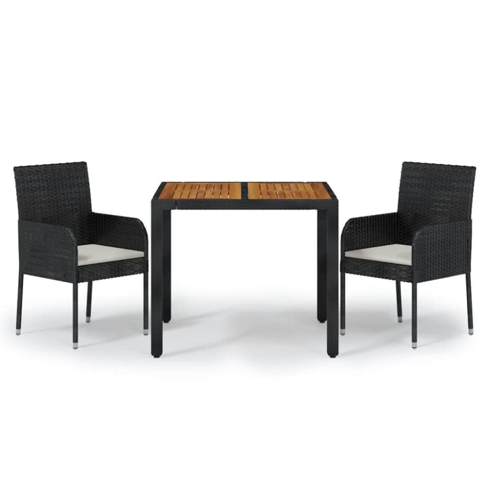 3 Piece Garden Dining Set with Cushions Black Poly Rattan