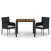 3 Piece Garden Dining Set with Cushions Black Poly Rattan