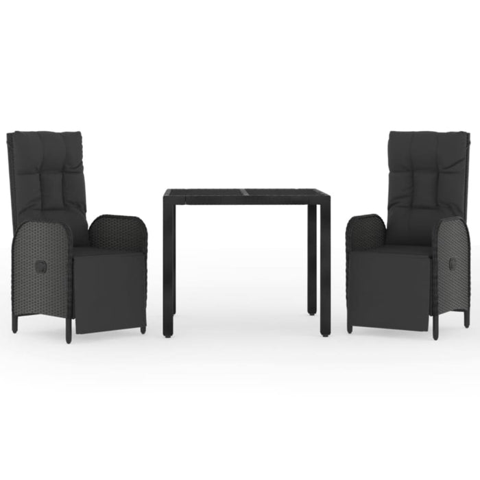 3 Piece Garden Dining Set with Cushions Black Poly Rattan