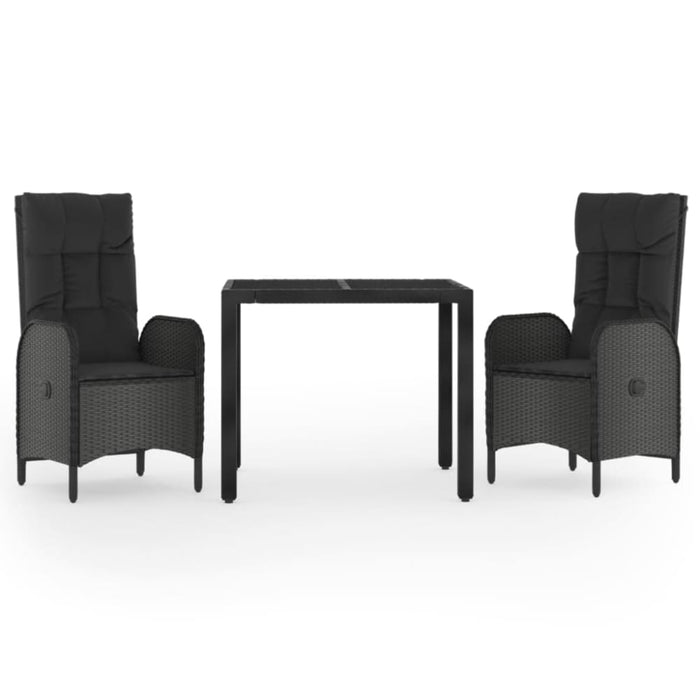 3 Piece Garden Dining Set with Cushions Black Poly Rattan