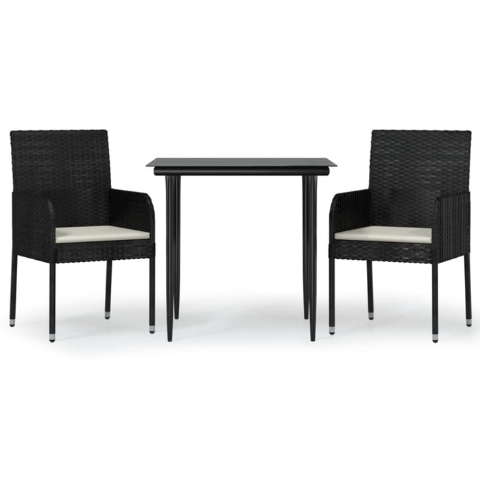 3 Piece Garden Dining Set with Cushions Black Poly Rattan