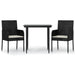 3 Piece Garden Dining Set with Cushions Black Poly Rattan