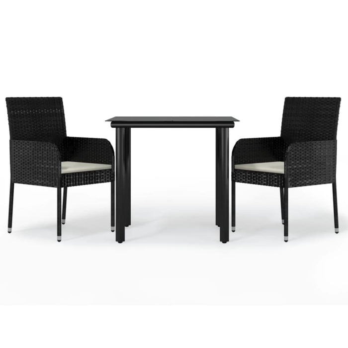 3 Piece Garden Dining Set with Cushions Black Poly Rattan