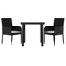 3 Piece Garden Dining Set with Cushions Black Poly Rattan
