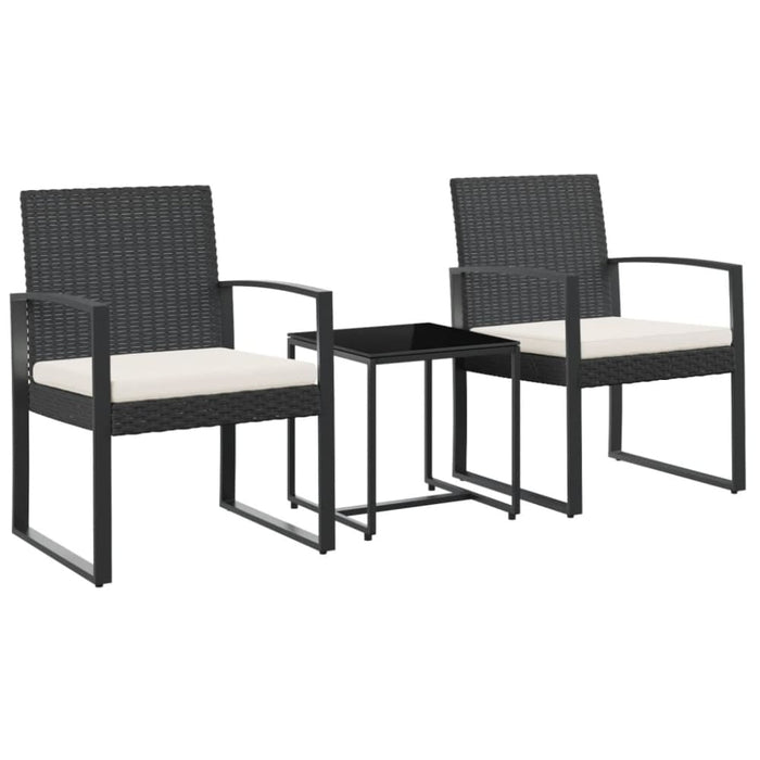 3 Piece Garden Dining Set with Cushions Black Pp Rattan