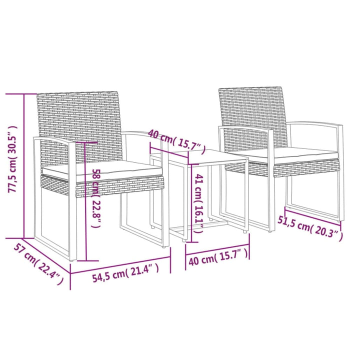 3 Piece Garden Dining Set with Cushions Black Pp Rattan