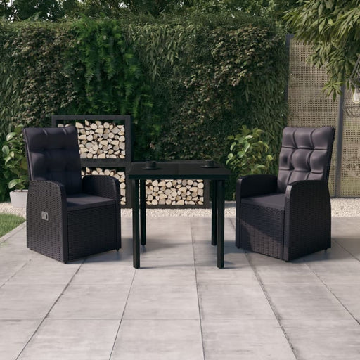 3 Piece Garden Dining Set with Cushions Black Tbkkaik