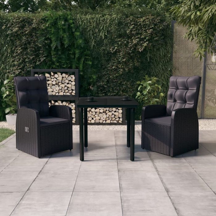 3 Piece Garden Dining Set with Cushions Black Tbkkaik