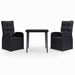 3 Piece Garden Dining Set with Cushions Black Tbkkako