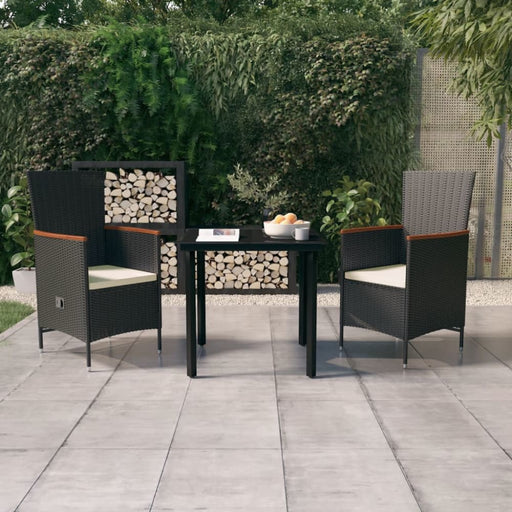 3 Piece Garden Dining Set with Cushions Black Tbkkaxp