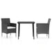 3 Piece Garden Dining Set with Cushions Black Tbkktbp