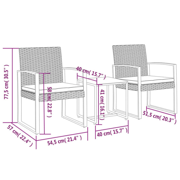 3 Piece Garden Dining Set with Cushions Brown Pp Rattan