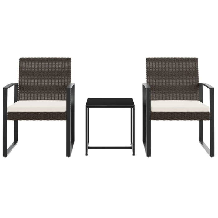 3 Piece Garden Dining Set with Cushions Brown Pp Rattan