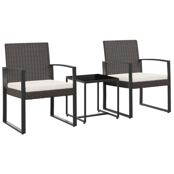 3 Piece Garden Dining Set with Cushions Brown Pp Rattan