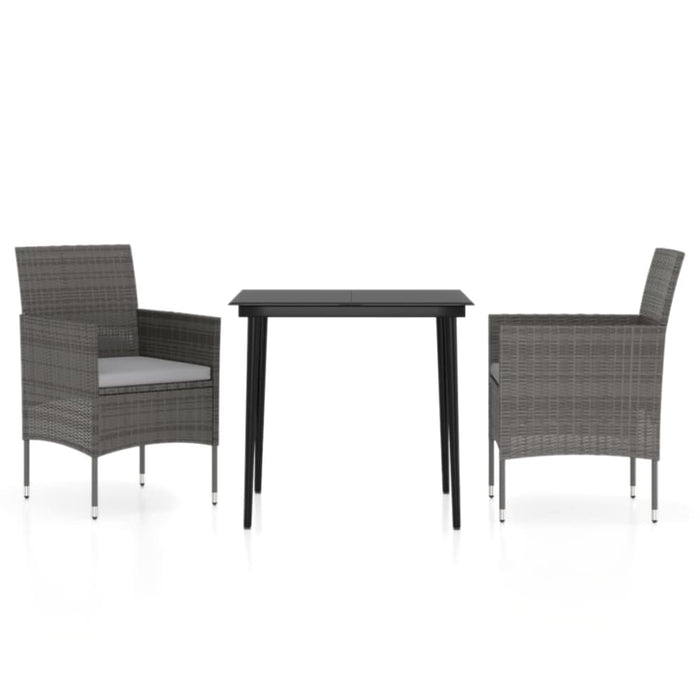 3 Piece Garden Dining Set with Cushions Grey and Black
