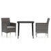 3 Piece Garden Dining Set with Cushions Grey and Black