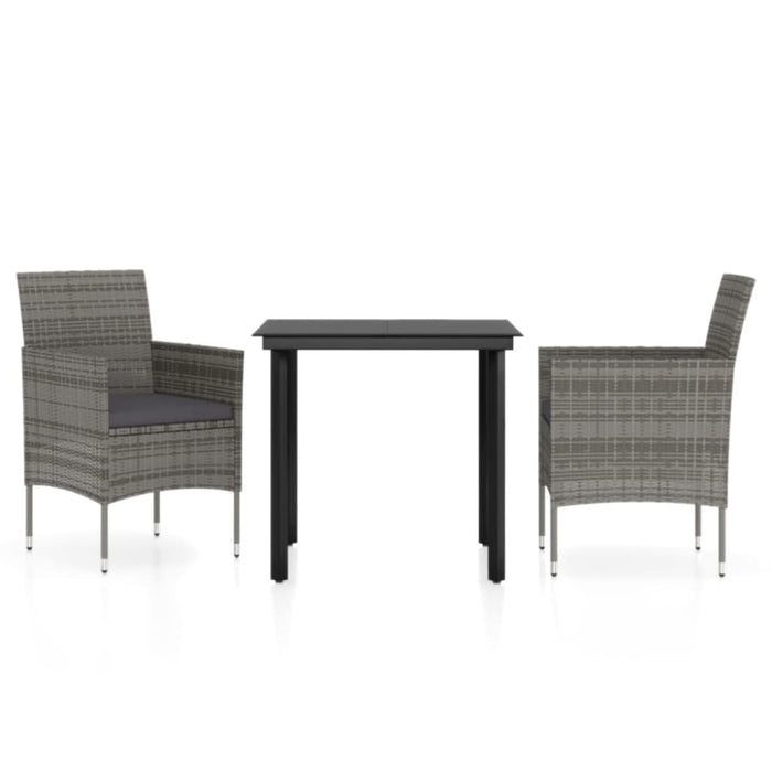 3 Piece Garden Dining Set with Cushions Grey and Black