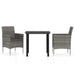 3 Piece Garden Dining Set with Cushions Grey and Black
