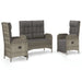3 Piece Garden Dining Set with Cushions Grey Poly Rattan