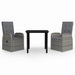 3 Piece Garden Dining Set with Cushions Grey Tbkkait