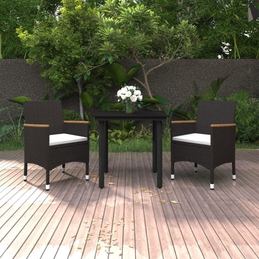 3 Piece Garden Dining Set with Cushions Poly Rattan