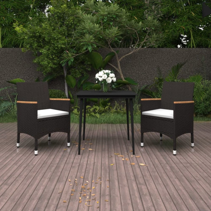 3 Piece Garden Dining Set with Cushions Poly Rattan