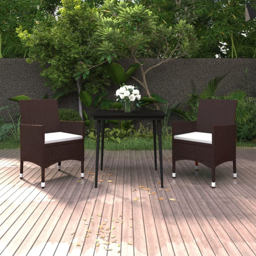 3 Piece Garden Dining Set with Cushions Poly Rattan