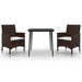 3 Piece Garden Dining Set with Cushions Poly Rattan