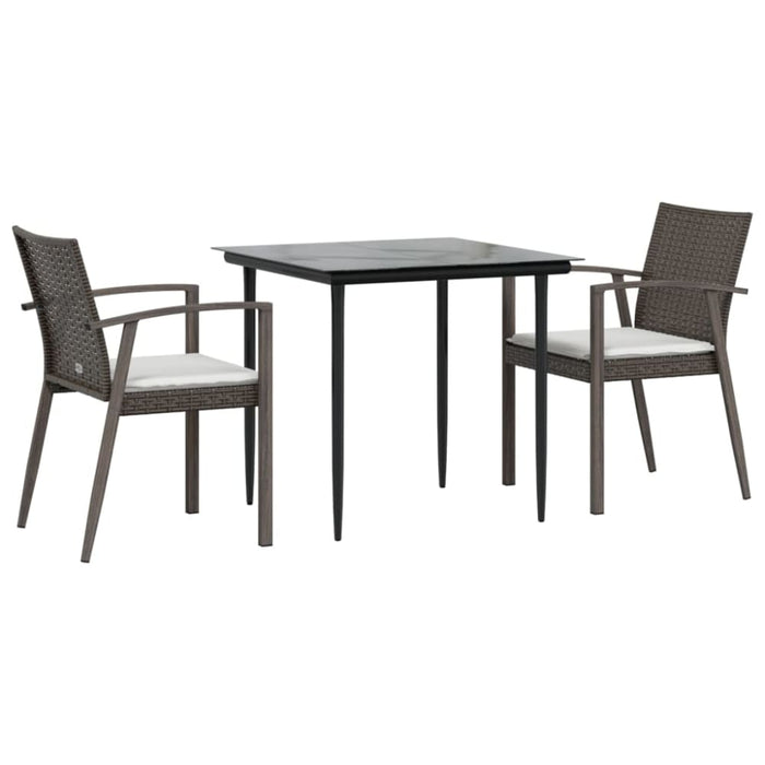 3 Piece Garden Dining Set with Cushions Poly Rattan