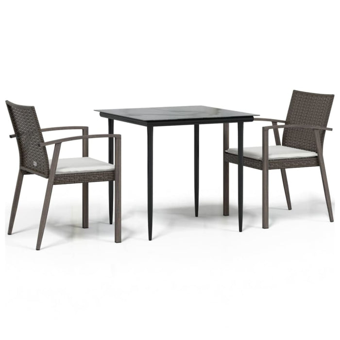 3 Piece Garden Dining Set with Cushions Poly Rattan
