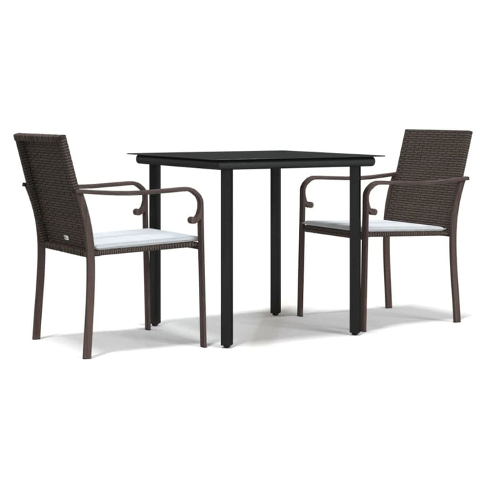 3 Piece Garden Dining Set with Cushions Poly Rattan