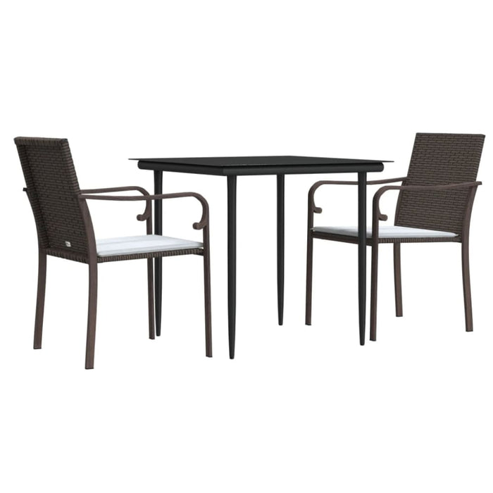 3 Piece Garden Dining Set with Cushions Poly Rattan