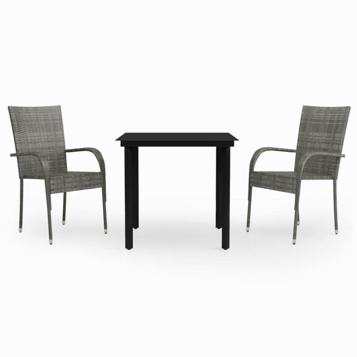 3 Piece Garden Dining Set Grey and Black Tbkktnk