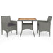 3 Piece Garden Dining Set Grey Poly Rattan and Acacia Wood
