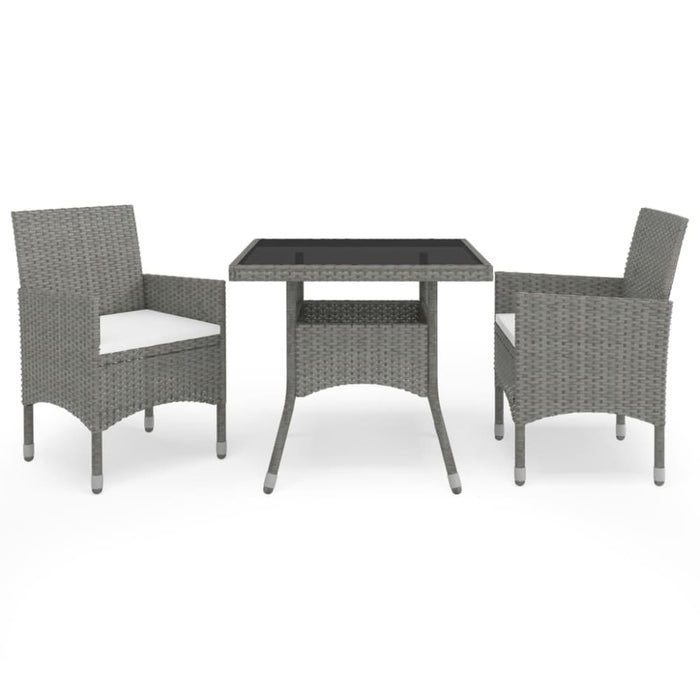3 Piece Garden Dining Set Grey Poly Rattan and Glass Tbpntbk