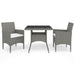 3 Piece Garden Dining Set Grey Poly Rattan and Glass Tbpntbk