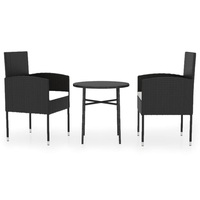 3 Piece Garden Dining Set Poly Rattan Black Tbknbtp