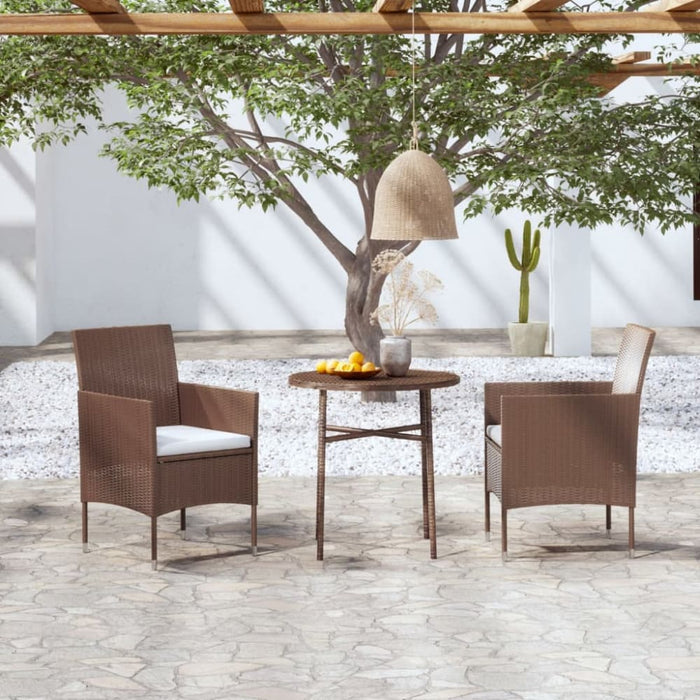 3 Piece Garden Dining Set Poly Rattan Brown Tbknbxa