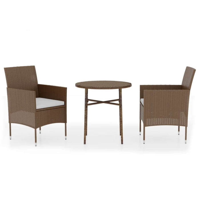 3 Piece Garden Dining Set Poly Rattan Brown Tbknbxa