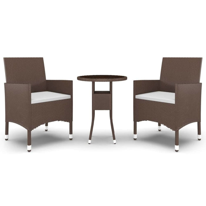 3 Piece Garden Dining Set Poly Rattan Brown Tbpnalo