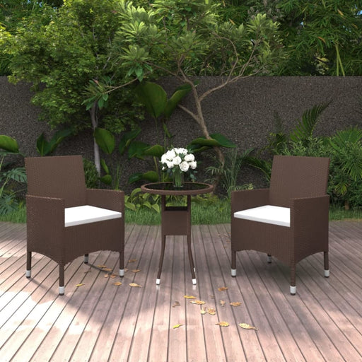 3 Piece Garden Dining Set Poly Rattan Brown Tbpnalo