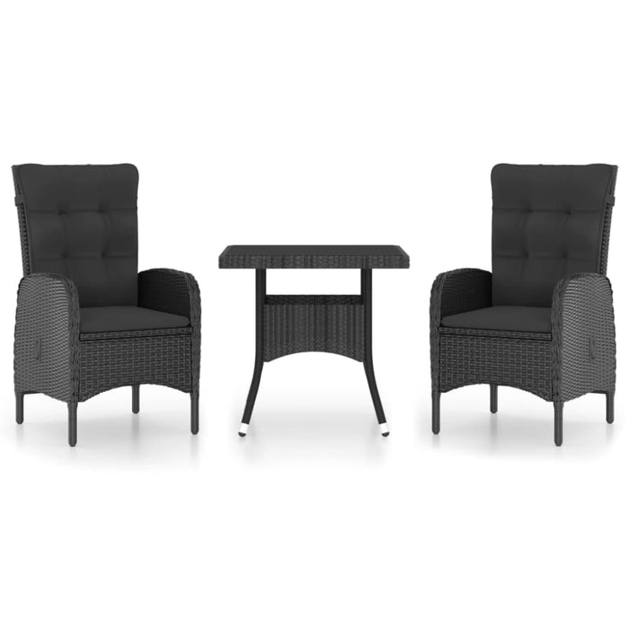 3 Piece Garden Dining Set Poly Rattan and Glass Black