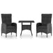 3 Piece Garden Dining Set Poly Rattan And Glass Black