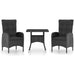 3 Piece Garden Dining Set Poly Rattan and Glass Black
